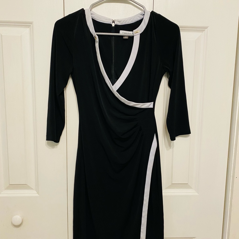 🖤 Calvin Klein | Black & White Midi Dress 3/4 Length Sleeve | EUC - Picture 5 of 5